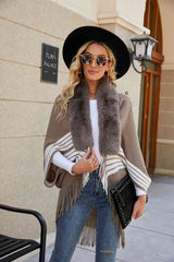 Striped Fringe Detail Long Sleeve Cardigan