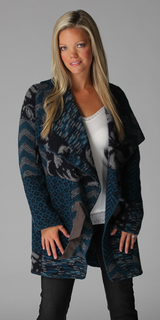 Teal Buckle Wrap Wool Sweater Coat