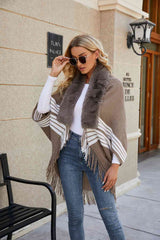 Striped Fringe Detail Long Sleeve Cardigan