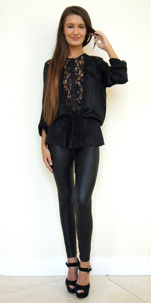 Lace Trimmed Satin Blouse