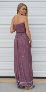 Plum Purple Tube Top Strapless Floral Maxi Dress