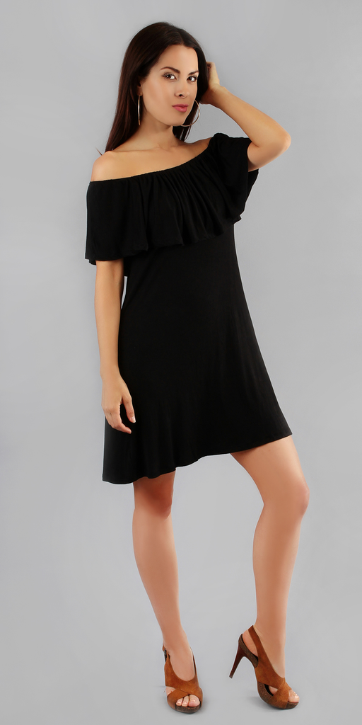 Black Off Shoulder Tunic Dress