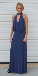 Layered Choker V Neck Halter Maxi Dress