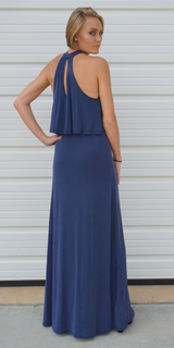 Layered Choker V Neck Halter Maxi Dress