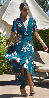 Teal Wrap Floral Maxi Dress