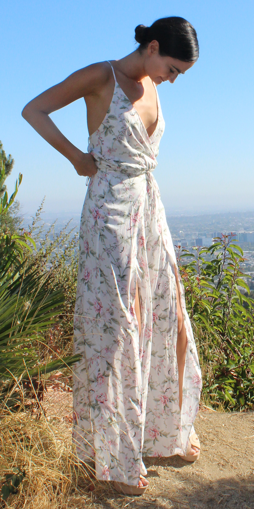 Ivory White Floral Split Leg Jumpsuit