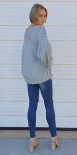 Grey Oversized Tie Sleeve Sweater