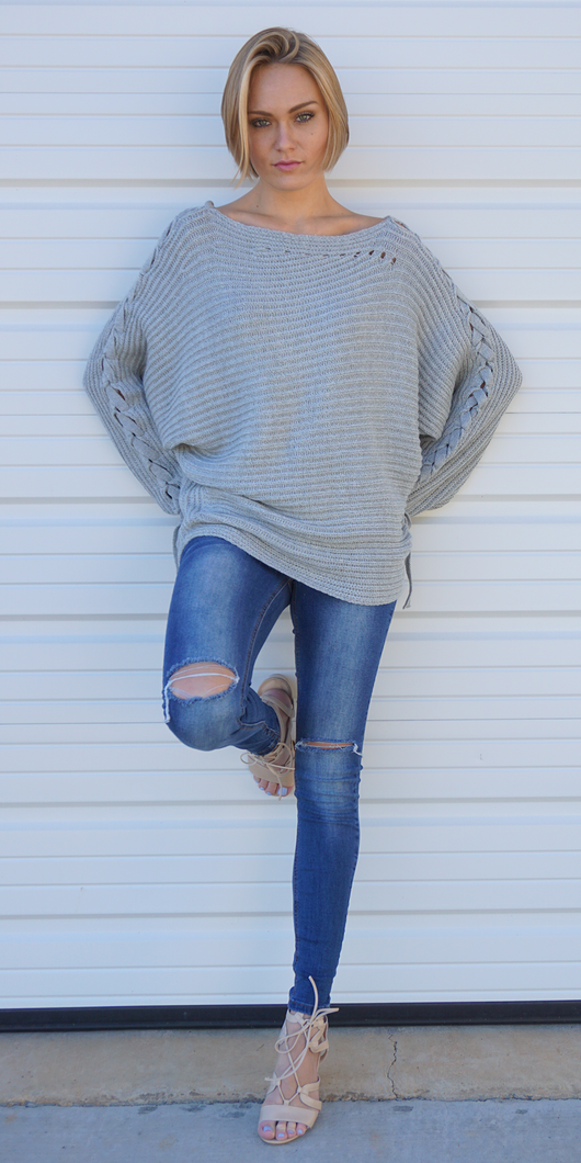 Oversized Tie Sleeve Sweater