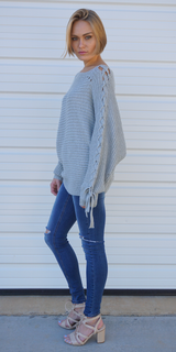 Grey Oversized Tie Sleeve Sweater