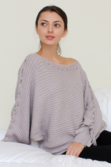 Lilac Purple Oversized Tie Sleeve Sweater