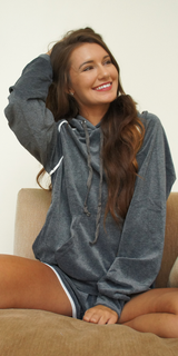 Charcoal Grey Velvet Hoodie & Shorts Set