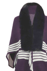 Striped Fringe Detail Long Sleeve Cardigan