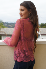 Pink Long Sleeve Floral Lace Top