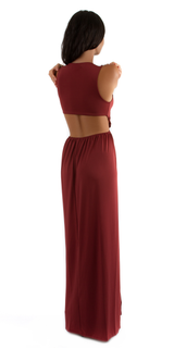 Red M Slit Jersey Cut Out Maxi Dress