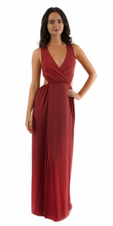 Red M Slit Jersey Cut Out Maxi Dress