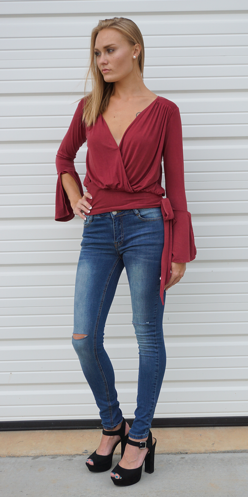 Wrap Bell Sleeve Top