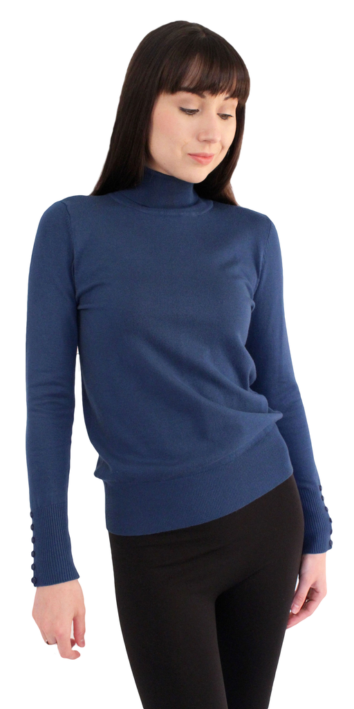 Soft Button Sleeve Turtleneck