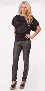 Metallic Coated Black Skinny Jeans