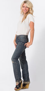 Medium Wash Distressed Boyfriend Jeans