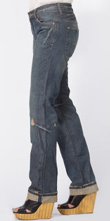 Medium Wash Distressed Boyfriend Jeans