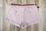 Belted Pink Linen Girlfriend Shorts