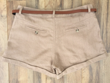 Khaki Belted Linen Girlfriend Shorts