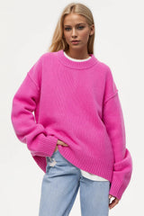 Round Crew Neck Dropped Shoulder Sweater