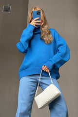 Super Soft Oversized Turtleneck Dropped Shoulder Long Sleeve Sweater