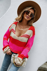 Loose Knit  Color Block Scoop Neck Sweater