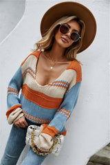 Loose Knit  Color Block Scoop Neck Sweater