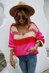 Loose Knit  Color Block Scoop Neck Sweater