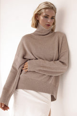 Super Soft Oversized Turtleneck Dropped Shoulder Long Sleeve Sweater