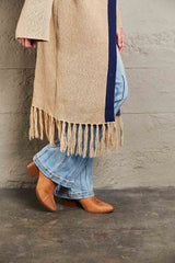 Angel Wings Geometric Fringe Hem Open Front Duster Cardigan