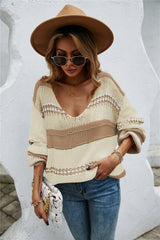 Loose Knit  Color Block Scoop Neck Sweater