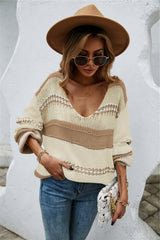 Loose Knit  Color Block Scoop Neck Sweater