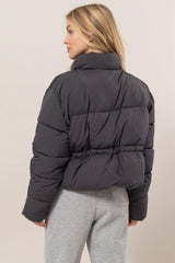 Quilted Back Drawstring Puffer Jacket