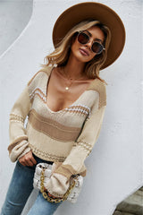 Loose Knit  Color Block Scoop Neck Sweater