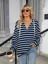 Drawstring Striped Long Sleeve Hoodie