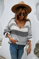 Loose Knit  Color Block Scoop Neck Sweater