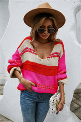 Loose Knit  Color Block Scoop Neck Sweater