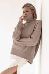 Super Soft Oversized Turtleneck Dropped Shoulder Long Sleeve Sweater