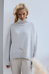 Super Soft Oversized Turtleneck Dropped Shoulder Long Sleeve Sweater