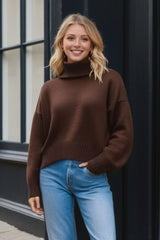 Super Soft Oversized Turtleneck Dropped Shoulder Long Sleeve Sweater