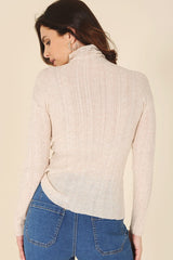 Wool blended mock neck sheer sweater