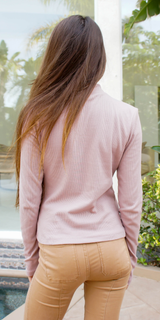 Pink Ribbed Mock Neck Top