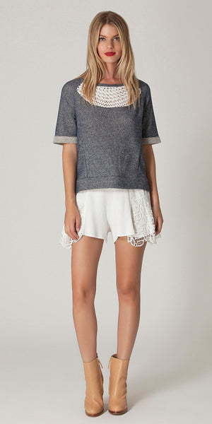 Ivory Lace Twill Skort Shorts