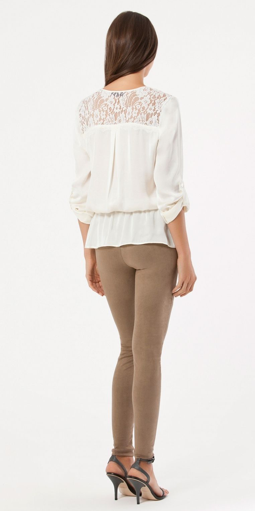 Ivory Lace Trimmed Satin Blouse