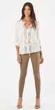 Ivory Lace Trimmed Satin Blouse