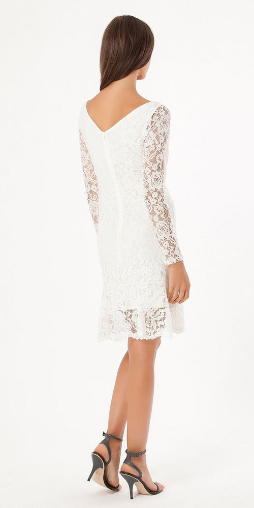 Long Sleeve Ivory Floral Lace Dress