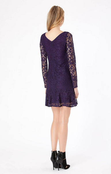 Long Sleeve Purple Floral Lace Dress